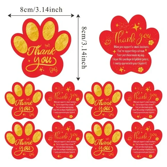 Set of 25 Red and Gold Paw Print ‘Thank You’ Cards - Picture 2 of 2